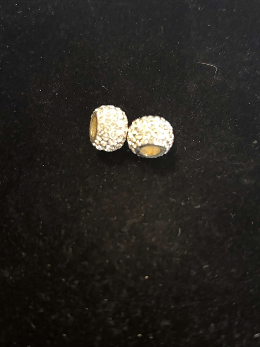 Sparkling Clear Pave Bead Charms in Silver. Set of 2